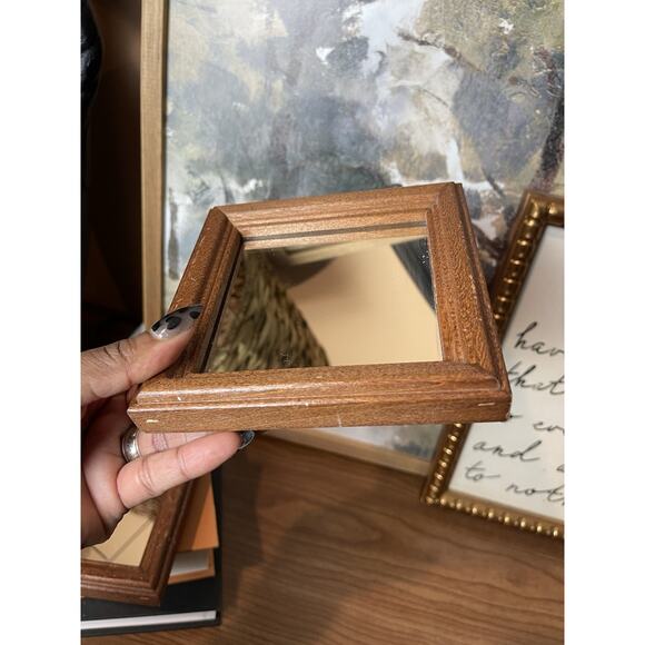 Wood Framed Mini Mirrors Set of 2 Vintage Boho Eclectic Wall Decor - Picture 5 of 14
